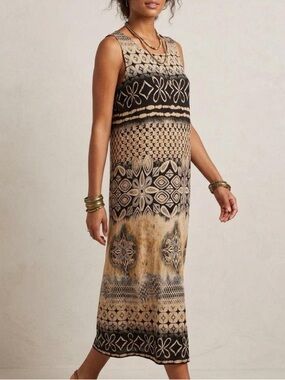 Coldwater Creek Black and Brown Patterned Sleeveless Maxi Dress Size XL